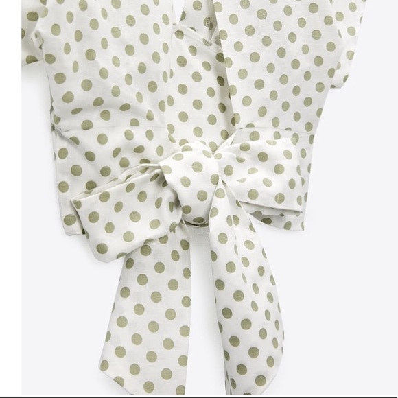 Zara Ecru Tie-back Polka Dot Cropped Top M - Picture 3 of 14